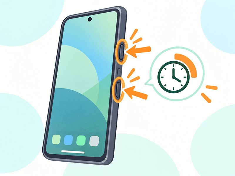 Androidの電源ボタンと音量を下げるボタンを1〜2秒押し続ける操作